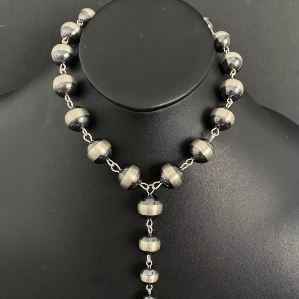 Sterling silver 16mm Rosary Lariat Y Bead Necklace